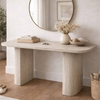 Modern Fluted Pedestal Console Table in a stylish entryway, featuring soft textures and organic tones with decor accents.