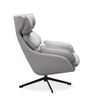 Lamach Lounge Chair in light gray fabric with plush cushioning and swivel base, ideal for comfort and style.