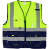 Pioneer Signaling Vest in high visibility yellow with reflective stripes and multiple pockets for safety and utility.