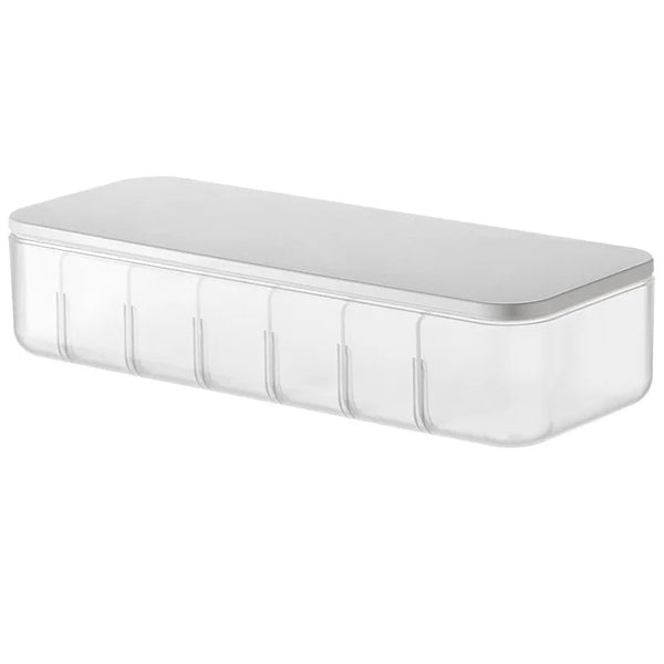Plastic Standing Type Cable Organizer Storage Box with a clear body and silver lid for neat cable management.