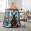 Portable Foldable Castle Play Tent with colorful design, providing a cozy play space for kids in a living room setting.