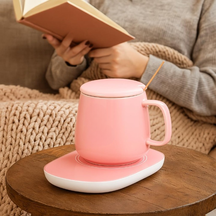 Portable Coffee Ceramic Mug Set With Warming Coaster | Perfect Dealz