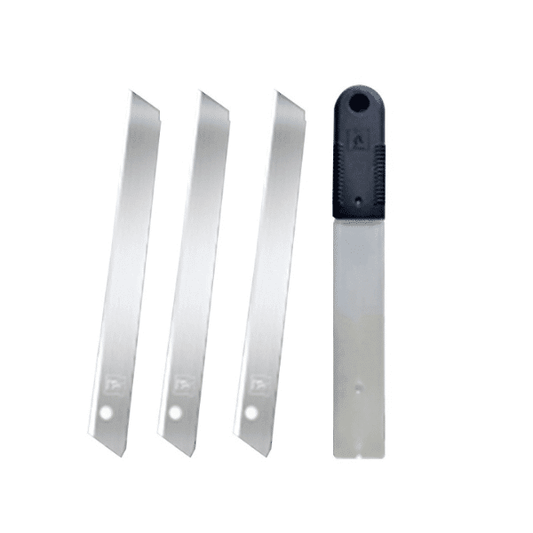 Precision Snap-Off Utility Blade 9mm Carbon Steel replacement blades with a sturdy handle for accurate cutting.