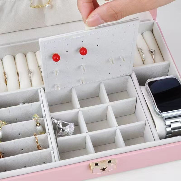 Premium Multi-Compartment Jewelry Box with organized compartments for rings, earrings, and watches.