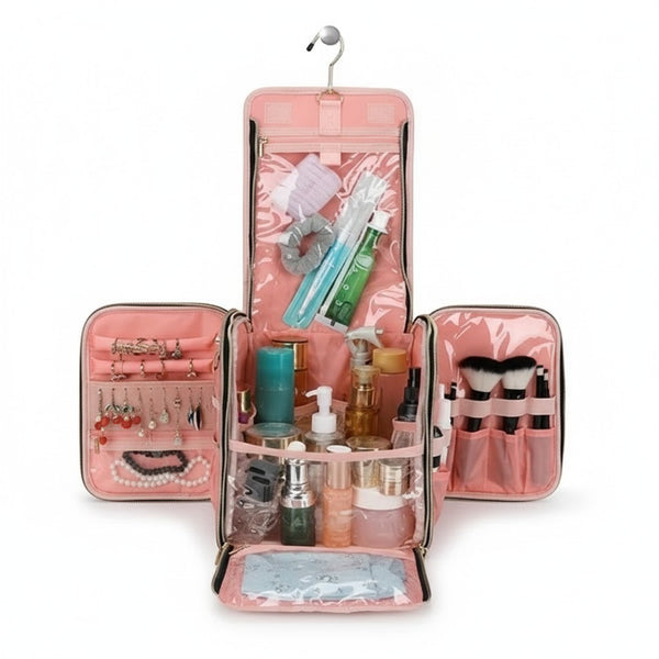 Quilted Water-Resistant Hanging Makeup Bag