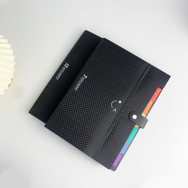 Rainbow A4 Expanding File Folder Concertina File 13 in a stylish black design with colorful section tabs.