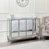 Reflective Hallway Decorative Sideboard with antique silver finish and mirrored panels in a stylish hallway setting.