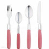 24 Piece Stainless Steel Blue Handle Cutlery set featuring stylish dinner fork, spoon, knife with blue handles.