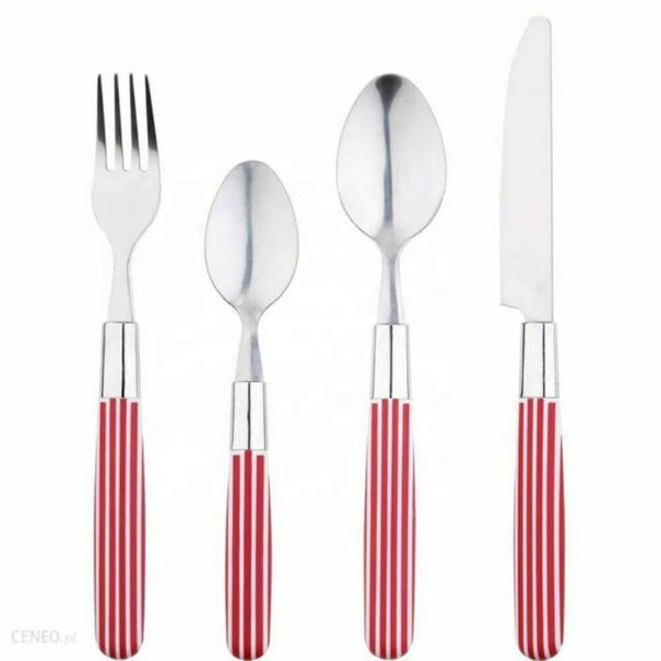 24 Piece Stainless Steel Blue Handle Cutlery set featuring stylish dinner fork, spoon, knife with blue handles.