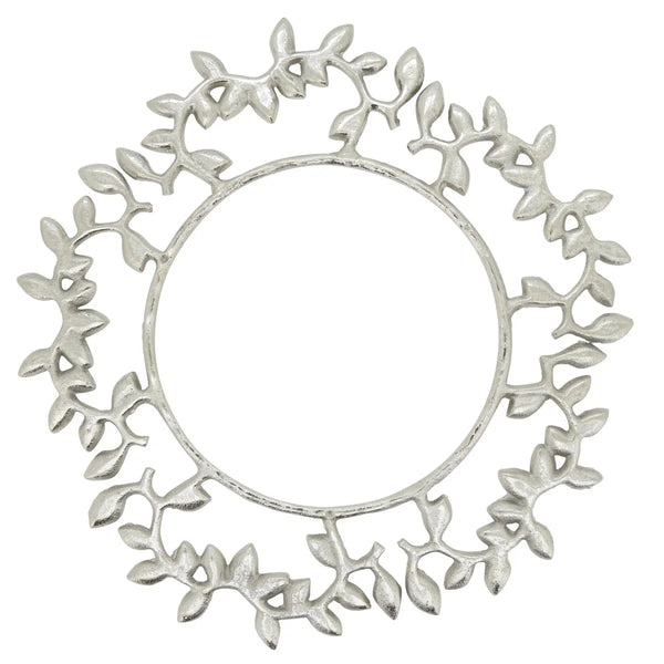 Stainless Steel Charger Plate with a decorative leaf design, perfect for enhancing table settings at weddings and events.