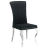 Black Velvet Upholstered Dining Chair with Silver Legs featuring a sleek design and modern elegance.