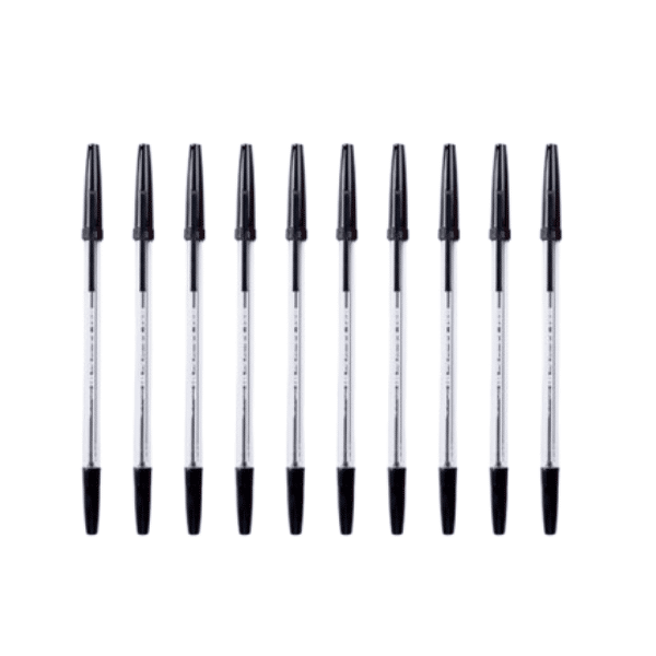 Smooth Flow Retractable Ballpoint Pen 1.0mm - Black Ink, a row of ten pens for reliable writing.