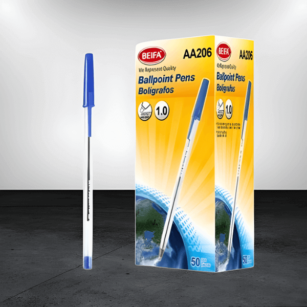 50 PCS Smooth Retractable Ballpoint Pen Set with bold blue ink for dependable writing in school and office.