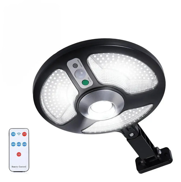 Solar Street Lamp with Remote and remote control for outdoor lighting adjustments.