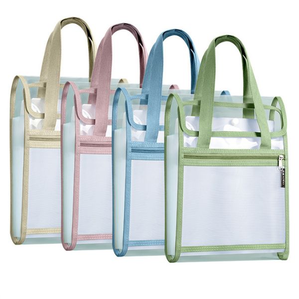 Transparent File Bag Document A4 Large available in four colors, ideal for organizing and protecting documents.