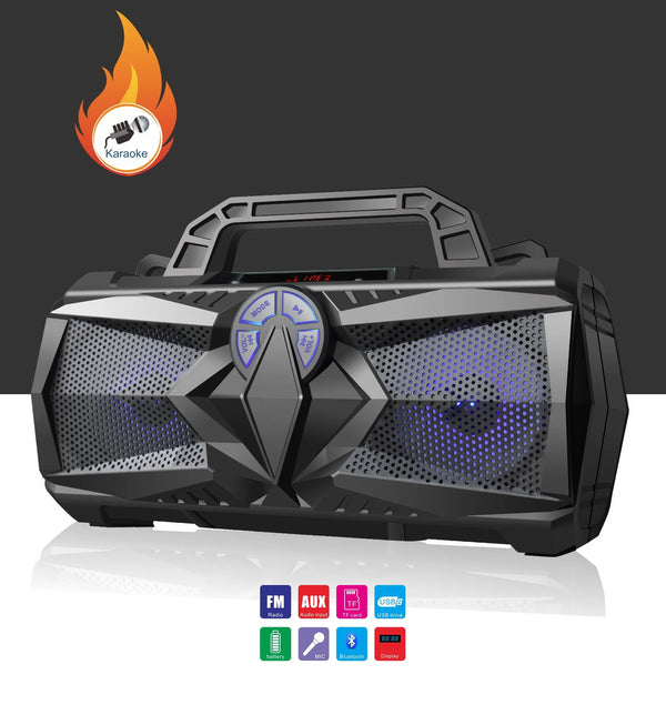Portable Bluetooth Outdoor Speaker with LED Display featuring rugged design and vibrant sound for outdoor use.
