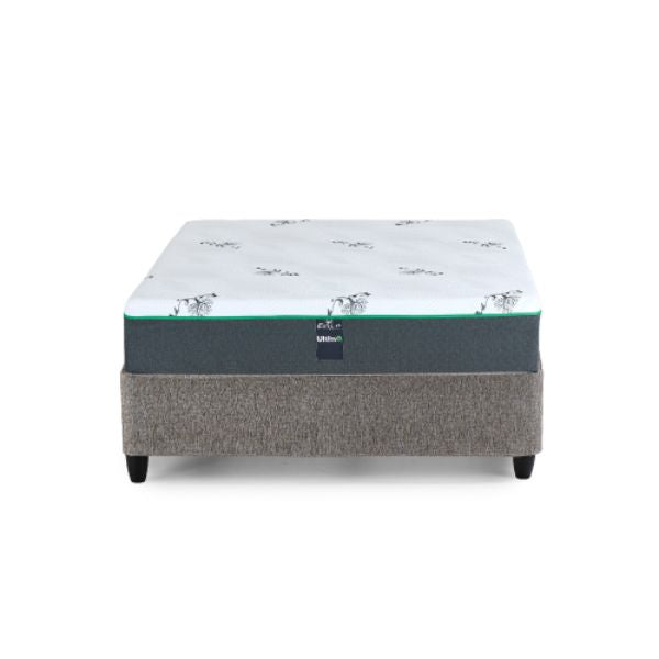 Ultra Plush Hybrid Mattress displayed with a stylish base, showcasing its luxurious comfort and design features.