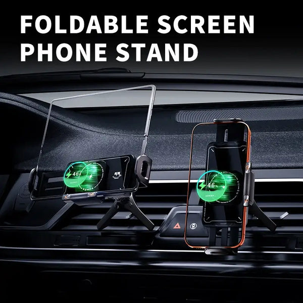 Universal Foldable Mobile Phone Stand displaying phones in a car for convenient viewing.
