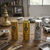 Automatic 450ml Multi Surface Gold Spray Paint Can displayed with other spray paints on a workbench.