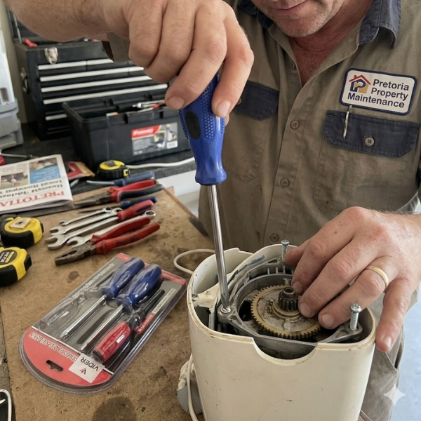 Professional using a 4-Piece Magnetic Precision Screwdriver Set for repairs on an appliance.