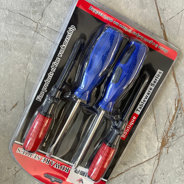 4-Piece Magnetic Precision Screwdriver Set in a retail package with ergonomic handles for precision tool work.