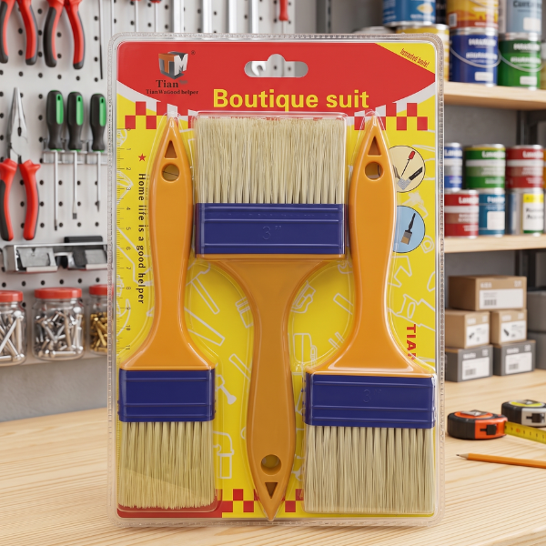 Professional 3 Inch Nylon Paint Brush set in packaging, ideal for achieving smooth paint finishes.