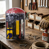 6 Piece Multi Purpose Household Woodworking Tool Kit displayed on a workbench with various tools and hardware in the background.