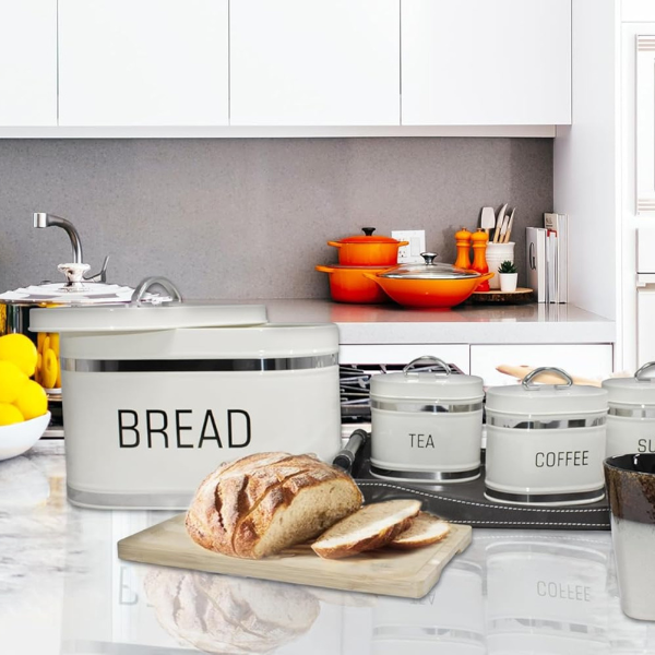 4 Piece Metal Bread Box and Canister Set