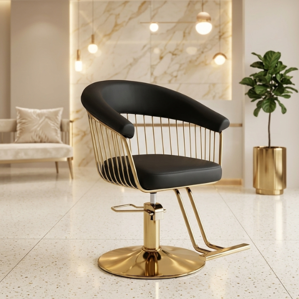 Black Beauty Salon Hydraulic Lifting Chair in a modern salon setting with stylish decor.