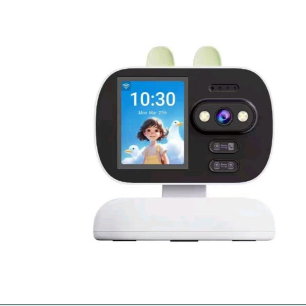 PTZ Wifi Camera with Auto Tracking featuring a cute design and screen for video communication.