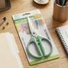 Stainless Steel Office Scissors on packaging with green ergonomic handles, perfect for office and home use.