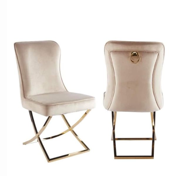 Stylish Velvet Dinner Chair with Gold Accents showcasing plush velvet and elegant gold details.
