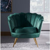 Velvet Tulip Accent Chair with Gold Legs in a modern living space, showcasing its elegant curved design and luxurious fabric.