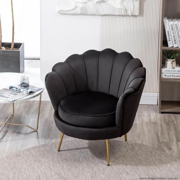 Velvet Tulip Accent Chair with Gold Legs in a stylish living room setting.