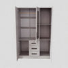 Modern 3 Door Wardrobe with Drawers - Mirror & Lock interior featuring shelves, hanging space, and drawers.