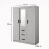 Modern 3 Door Wardrobe with Drawers - Mirror & Lock with dimensions 1.2m width, 1.9m height, and 0.42m depth.