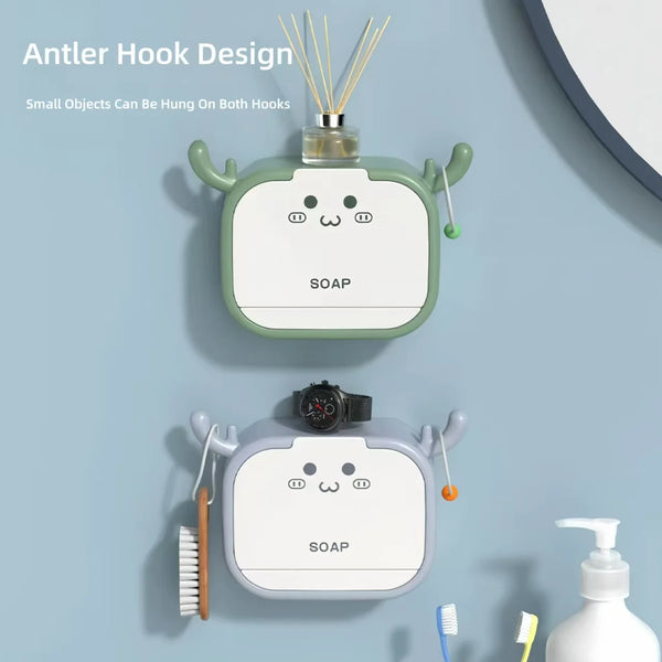 Wall-Mounted Kitchen Soap Dispenser with antler hook design, ideal for storing and dispensing soap in a fun, clutter-free way.