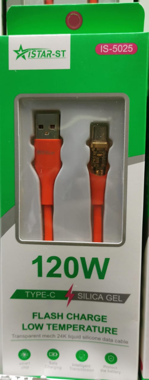 Transparent Fast Charging Data USB Cable - 120W Type-C with silica gel design for efficient charging.