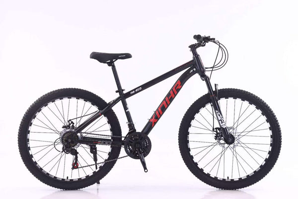 Enduro Mountain Bike with Aluminum Frame and Disc Brakes featured in a sleek black design