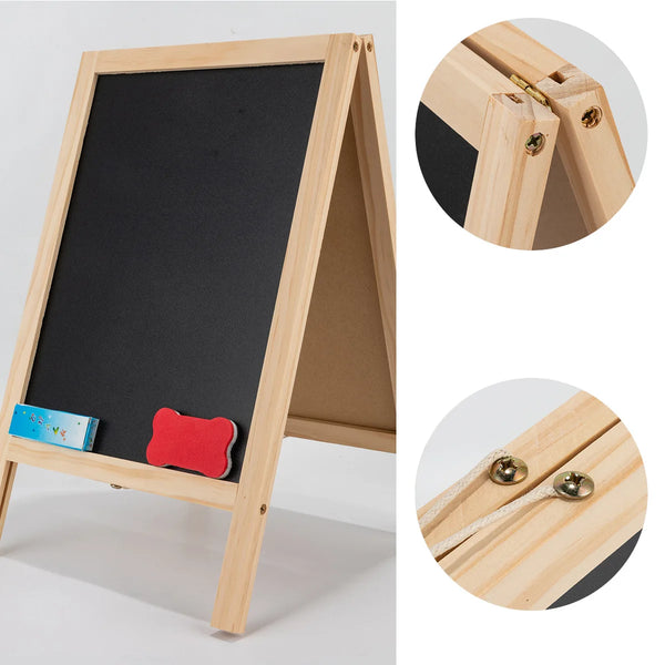Wooden A-Frame Magnetic Whiteboard showcasing sturdy wood construction and magnetic surface for messages and reminders.