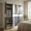 4 Door Wardrobe with Mirrors and Gold Handles in Grey and White, showcasing its spacious interior and stylish design.