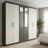 6 Door Wardrobe with Mirror and Drawers featuring built-in drawers and a mirrored section.