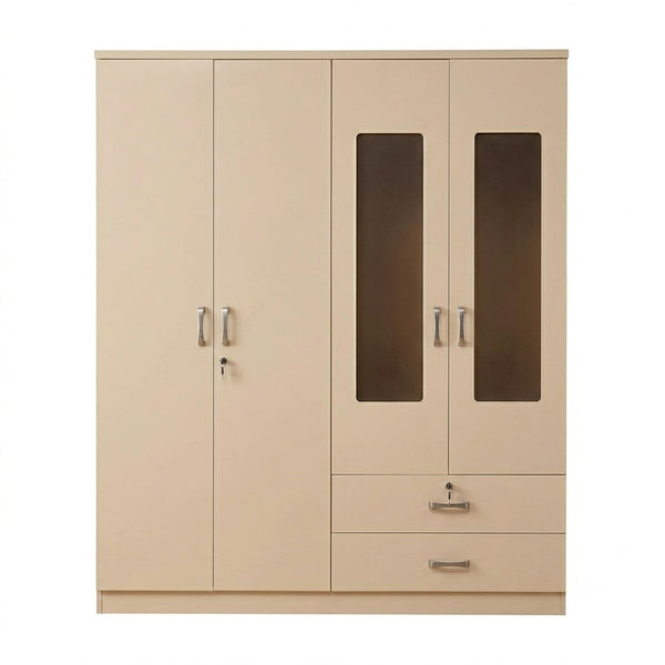 4 Door Wardrobe with Drawers and Display Panels in a neutral color, offering spacious storage and organization.