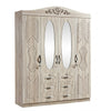 4-Door Mirrored Bedroom Wardrobe with Drawers featuring ornate detailing and storage drawers.