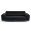 Modern Black 3-Seater Sofa with Gold Metal Legs, sleek contemporary design and luxurious comfort for living spaces.