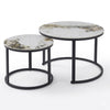 Round Marble Effect Nesting Coffee Tables showcasing stylish design and modern elegance in a living room setting.