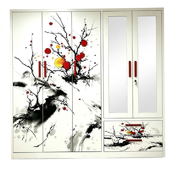 5 Door Marble Finish Wardrobe with Mirrors