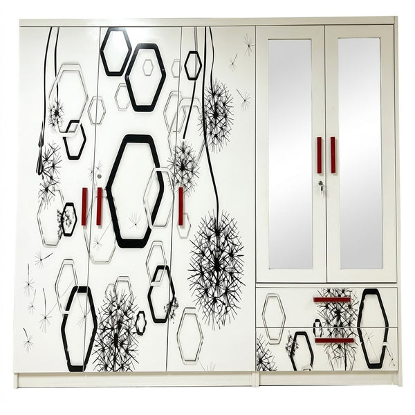 5 Door Marble Finish Wardrobe with Mirrors