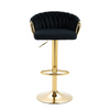 Adjustable Velvet Bar Stool with Woven Back and Gold Frame featuring a stylish black velvet seat and polished gold base.