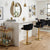 Stylish Adjustable Velvet Bar Stool with Woven Back and Gold Frame at a modern home bar.
